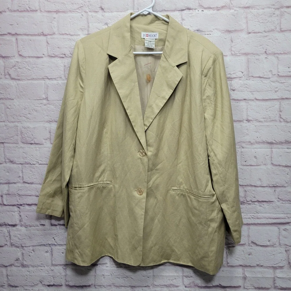 NEW JG Hook‎ Linen Blend Blazer Womens 20WP Lined Classic Natural Beige Business